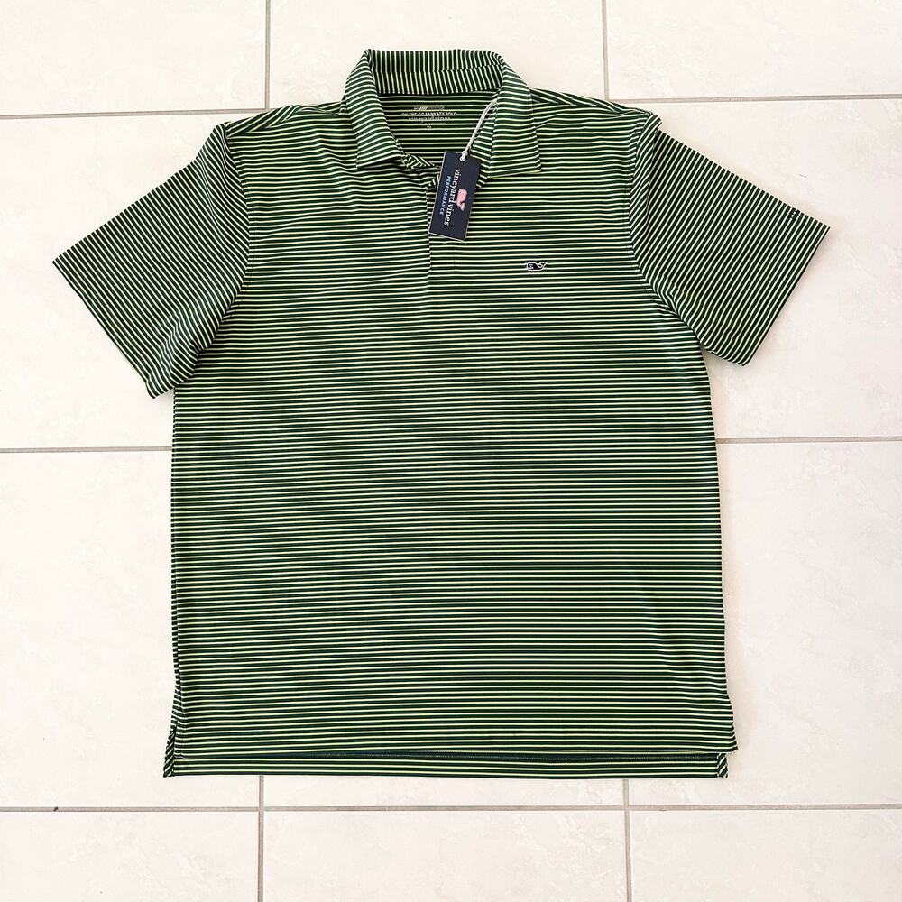 Vineyard Vines Performance Sankaty Polo Yellow Green Stripe NWT XL Naples